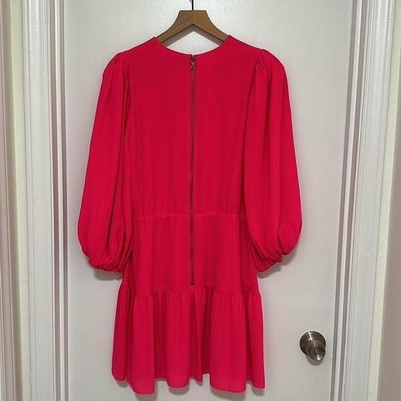 ALICE & OLIVIANWT Coral Shayla Tiered Puff Sleeve Crepe Mini Dress, Size 14
